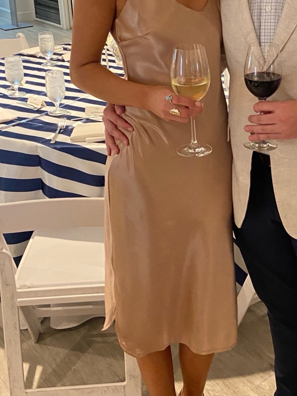 Midi Champagne-colored Satin Dress